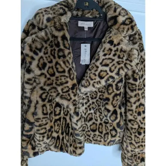 Philosophy Republic Clothing Jacket Womens Medium Brown Leopard Faux Fur - Picture 5 of 7